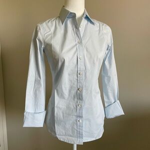 J. Crew Baby Blue Button-up Dress Shirt, Light Blue Blouse, French Cuffs, XS